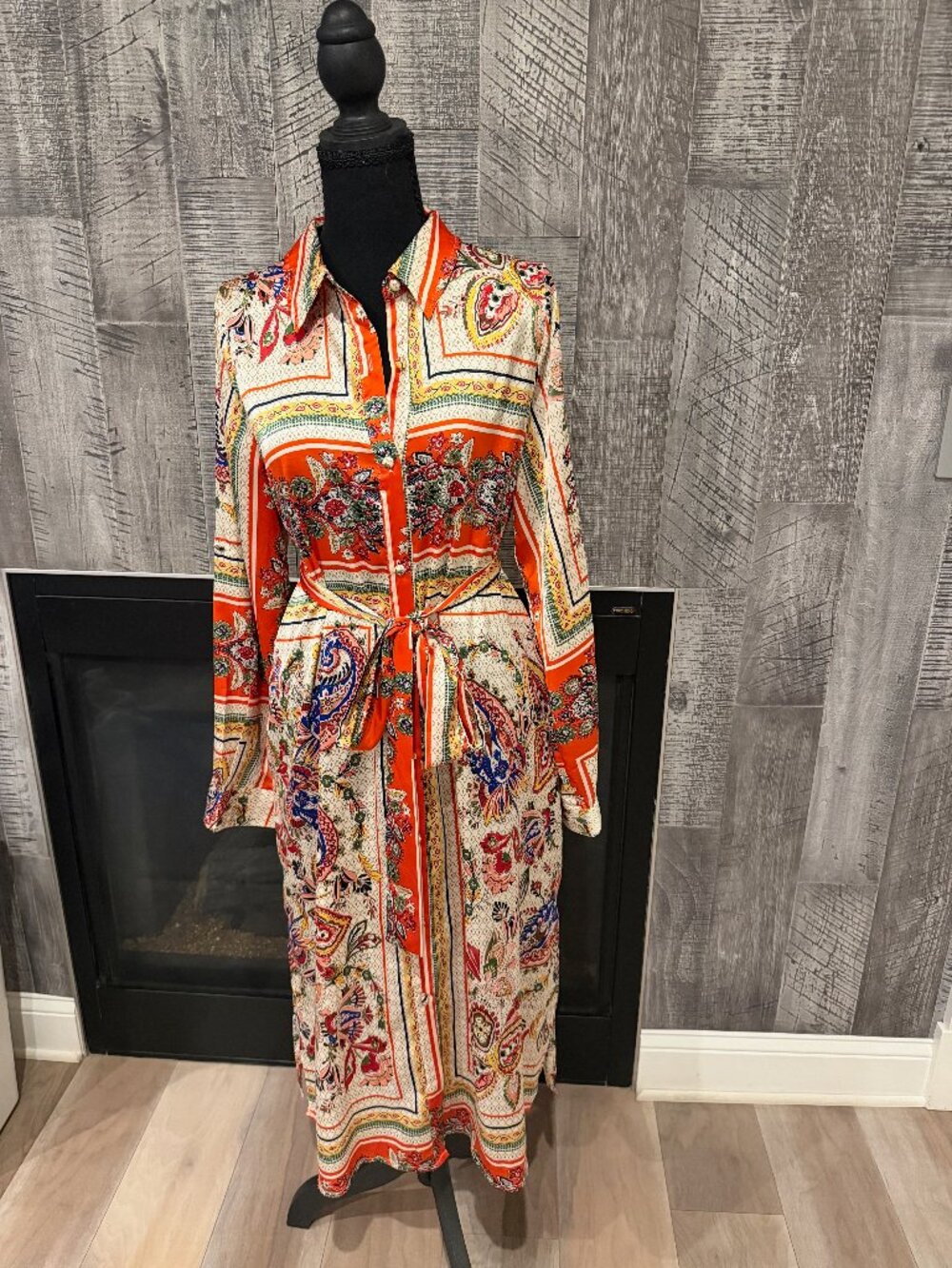 Fate Paisley Print Long-Sleeve Shirt Dress - Size Small